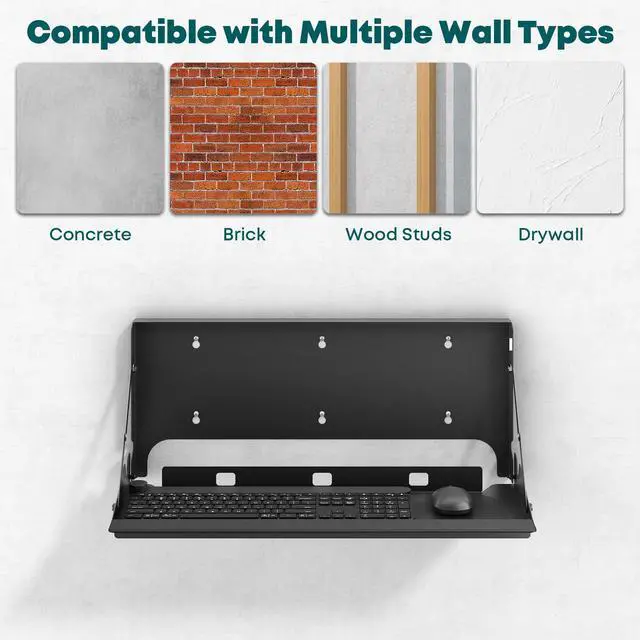 Alt view image 7 of 7 - Flip Down Wall Mount Keyboard Tray, 24 Inch Keyboard Holder