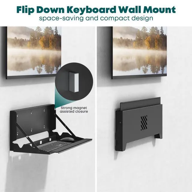 Alt view image 2 of 7 - Flip Down Wall Mount Keyboard Tray, 24 Inch Keyboard Holder