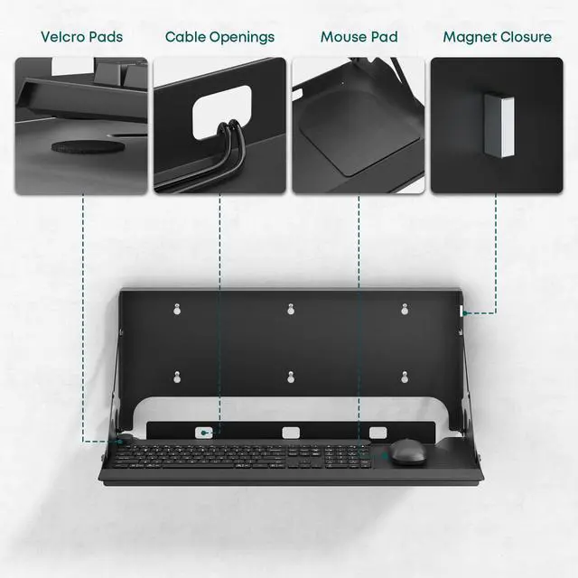Alt view image 6 of 7 - Flip Down Wall Mount Keyboard Tray, 24 Inch Keyboard Holder
