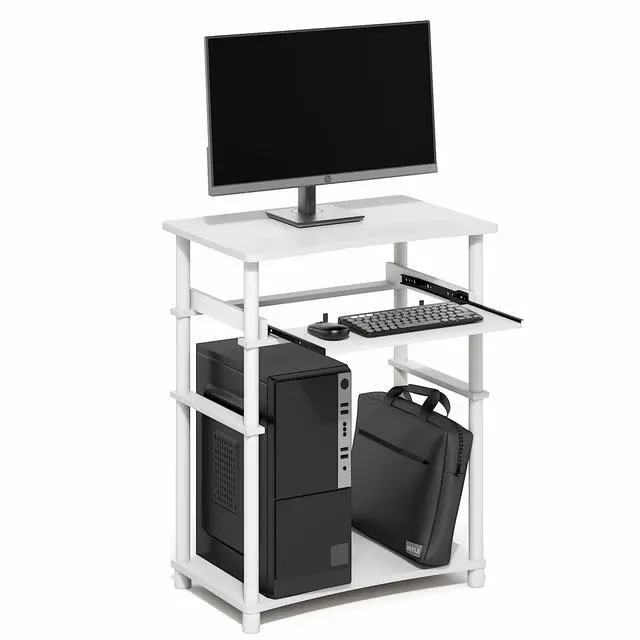 Alt view image 2 of 7 - Home Desk, 23.6 Wide Gaming Desk with Keyboard Tray, Open Shelf Laptop Notebook Computer Desk, Office Desk for Home Office, Study Room, Dorm, Bedroom, White