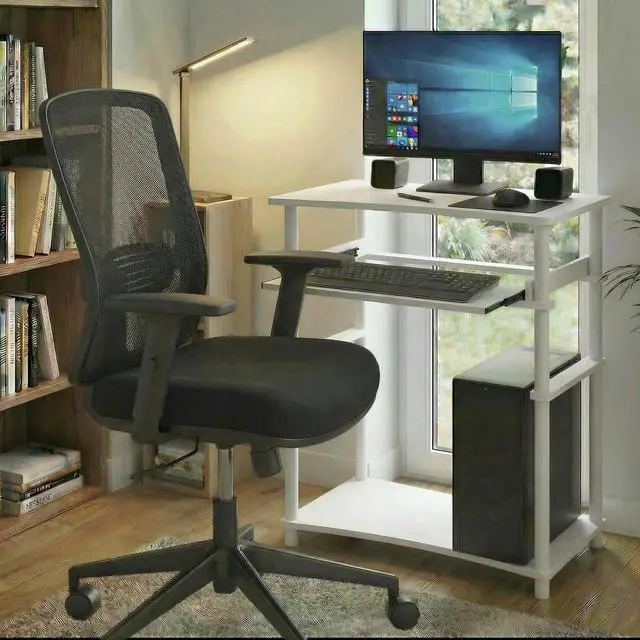 Alt view image 5 of 7 - Home Desk, 23.6 Wide Gaming Desk with Keyboard Tray, Open Shelf Laptop Notebook Computer Desk, Office Desk for Home Office, Study Room, Dorm, Bedroom, White
