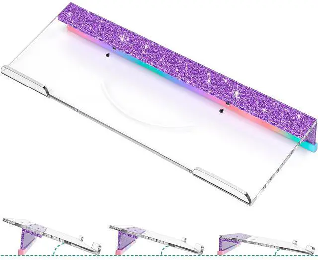 Main image of Ergonomic Computer Keyboard Stand - Adjustable Keyboard Riser Tilt Clear and Glitter Purple Acrylic Keyboard Tray Non-Slip Elevated Typing Key Board Holder Lift for Home Office Desk Accessories