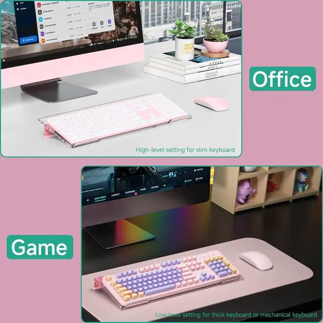 Alt view image 3 of 7 - Ergonomic Computer Keyboard Stand - Adjustable Keyboard Riser Tilt Clear and Glitter Purple Acrylic Keyboard Tray Non-Slip Elevated Typing Key Board Holder Lift for Home Office Desk Accessories