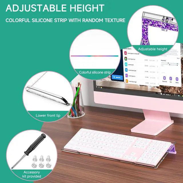 Alt view image 4 of 7 - Ergonomic Computer Keyboard Stand - Adjustable Keyboard Riser Tilt Clear and Glitter Purple Acrylic Keyboard Tray Non-Slip Elevated Typing Key Board Holder Lift for Home Office Desk Accessories