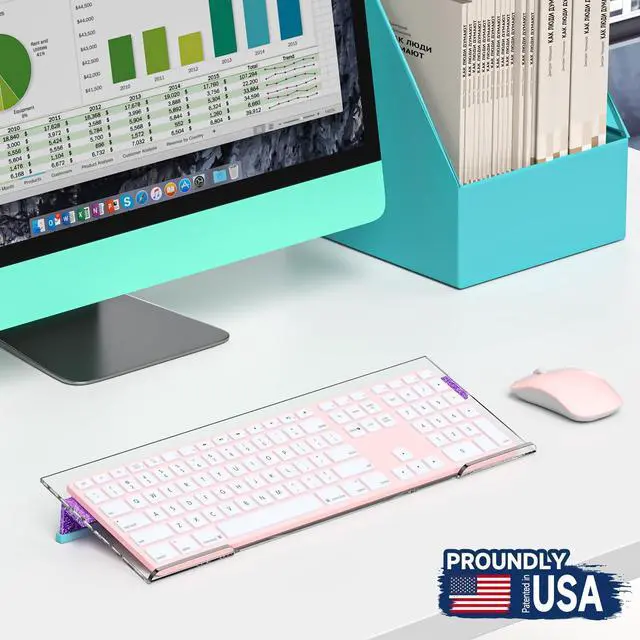 Alt view image 7 of 7 - Ergonomic Computer Keyboard Stand - Adjustable Keyboard Riser Tilt Clear and Glitter Purple Acrylic Keyboard Tray Non-Slip Elevated Typing Key Board Holder Lift for Home Office Desk Accessories