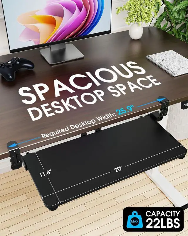 Alt view image 2 of 7 - Small Keyboard Tray Under Desk, Pull Out Keyboard & Mouse Tray for Typing