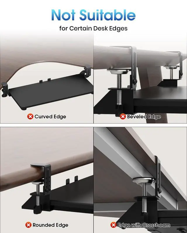 Alt view image 6 of 7 - Small Keyboard Tray Under Desk, Pull Out Keyboard & Mouse Tray for Typing