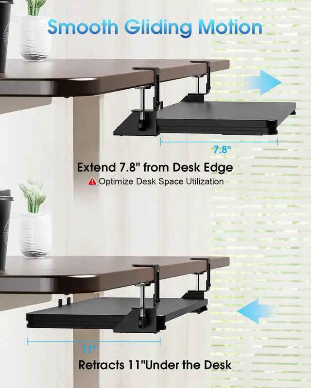 Alt view image 7 of 7 - Small Keyboard Tray Under Desk, Pull Out Keyboard & Mouse Tray for Typing