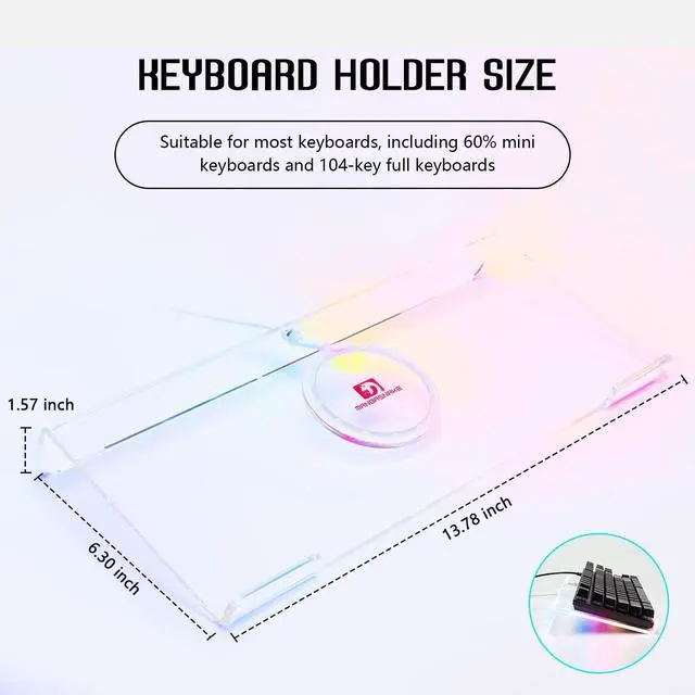 Alt view image 2 of 7 - Acrylic Computer Keyboard Holder, 366 Kinds RGB Compact Tray, Gaming USB Interface Titled Stand, Ergonomic Typing Clear Riser for Office Desk, PC