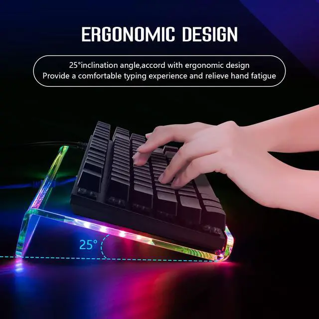 Alt view image 6 of 7 - Acrylic Computer Keyboard Holder, 366 Kinds RGB Compact Tray, Gaming USB Interface Titled Stand, Ergonomic Typing Clear Riser for Office Desk, PC