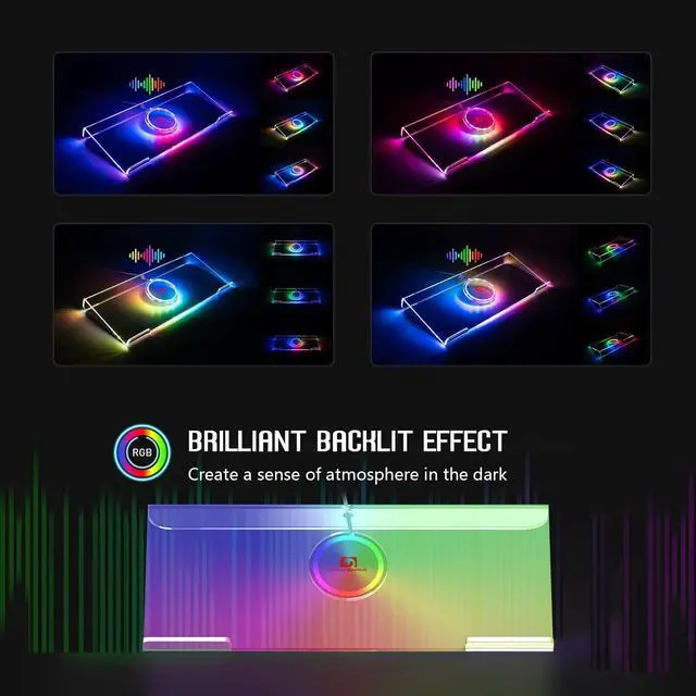Alt view image 7 of 7 - Acrylic Computer Keyboard Holder, 366 Kinds RGB Compact Tray, Gaming USB Interface Titled Stand, Ergonomic Typing Clear Riser for Office Desk, PC