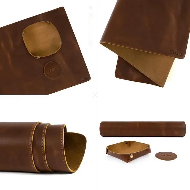 Alt view image 7 of 7 - Real Leather Desk Mat Set (32x16) Large Desk Cover Desk Blotter Protector Computer Gaming Mouse Pad Table Laptop Office Desktop Accessories