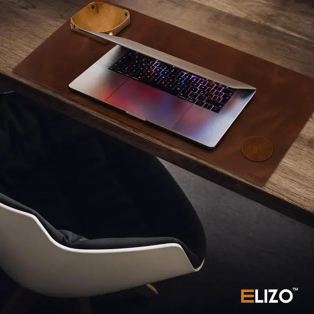 Alt view image 6 of 7 - Real Leather Desk Mat Set (32x16) Large Desk Cover Desk Blotter Protector Computer Gaming Mouse Pad Table Laptop Office Desktop Accessories