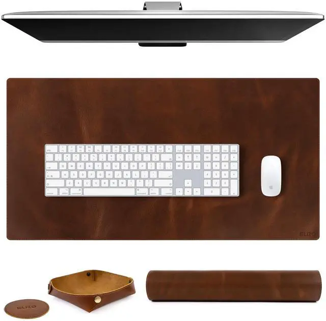 Main image of Real Leather Desk Mat Set (32x16) Large Desk Cover Desk Blotter Protector Computer Gaming Mouse Pad Table Laptop Office Desktop Accessories