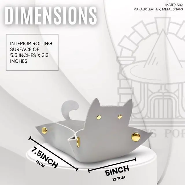 Alt view image 3 of 7 - Enchanted Cat Dice Tray Foldable PU Leather Dice Rolling Tray with Snap Corners for DND, Pathfinder, MTG and Tabletop RPGs, Cat-Lover D&D Gift (Gray)