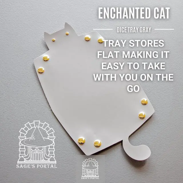 Alt view image 5 of 7 - Enchanted Cat Dice Tray Foldable PU Leather Dice Rolling Tray with Snap Corners for DND, Pathfinder, MTG and Tabletop RPGs, Cat-Lover D&D Gift (Gray)