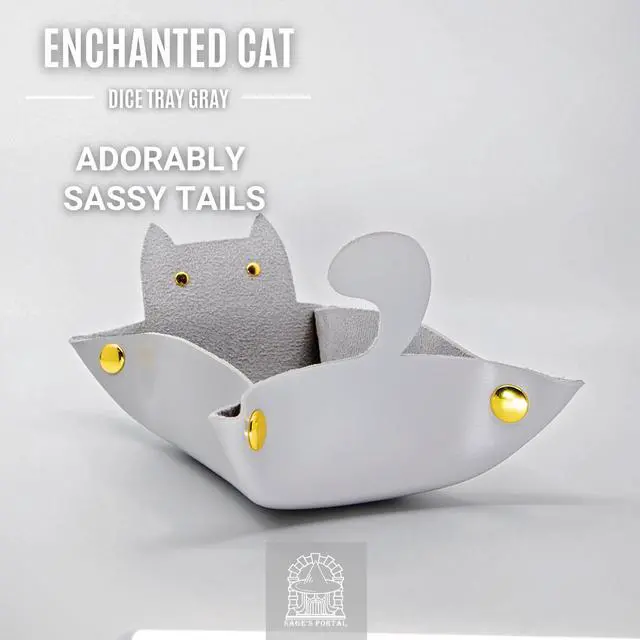 Alt view image 7 of 7 - Enchanted Cat Dice Tray Foldable PU Leather Dice Rolling Tray with Snap Corners for DND, Pathfinder, MTG and Tabletop RPGs, Cat-Lover D&D Gift (Gray)