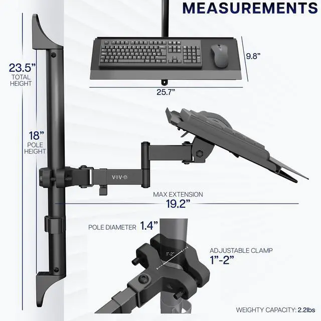 Alt view image 3 of 7 - Inch Keyboard and Mouse Tray Wall Mount with Wrist Pad, Tilt and Rotation, Standing Workstation Accessory for Ergonomic Typing, Black, Mount-WALLKB