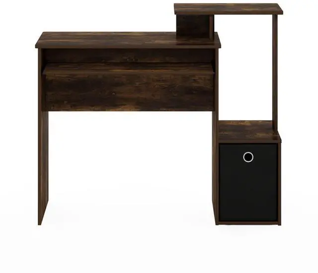 Alt view image 6 of 7 - 40" Gaming Desk with Keyboard Tray, Computer Desk, Office Desk with Side Shelves and Storage Bin, 40-Inch, for Home Office, Study Room, Dorm, Amber Oak