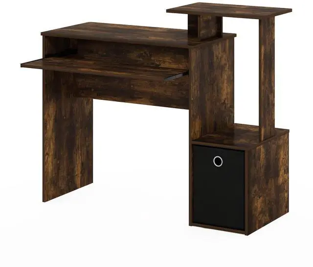 Alt view image 7 of 7 - 40" Gaming Desk with Keyboard Tray, Computer Desk, Office Desk with Side Shelves and Storage Bin, 40-Inch, for Home Office, Study Room, Dorm, Amber Oak