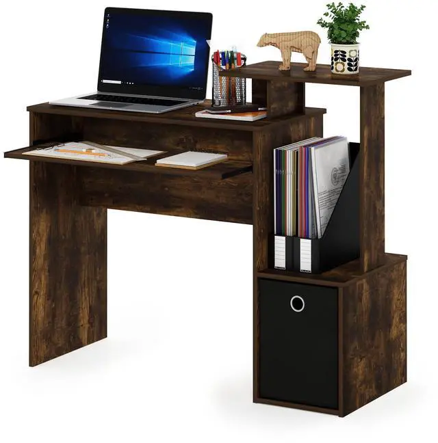 Alt view image 2 of 7 - 40" Gaming Desk with Keyboard Tray, Computer Desk, Office Desk with Side Shelves and Storage Bin, 40-Inch, for Home Office, Study Room, Dorm, Amber Oak