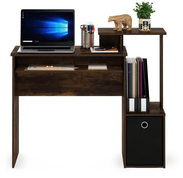 Alt view image 5 of 7 - 40" Gaming Desk with Keyboard Tray, Computer Desk, Office Desk with Side Shelves and Storage Bin, 40-Inch, for Home Office, Study Room, Dorm, Amber Oak