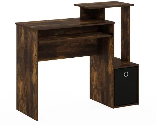 Alt view image 3 of 7 - 40" Gaming Desk with Keyboard Tray, Computer Desk, Office Desk with Side Shelves and Storage Bin, 40-Inch, for Home Office, Study Room, Dorm, Amber Oak