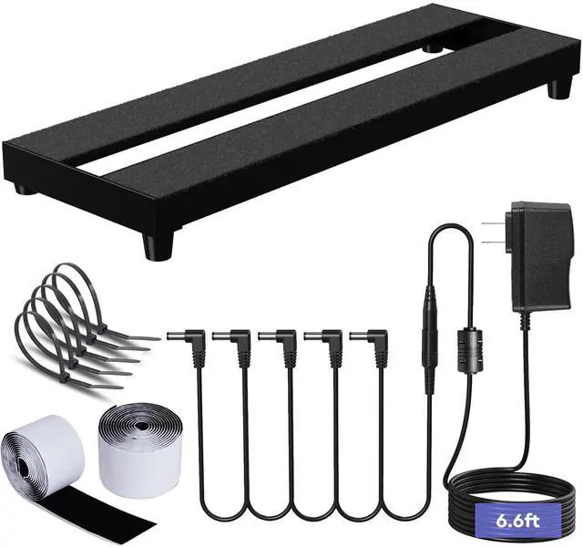 Main image of Mini Guitar Pedal Board, Aluminum Alloy 0.9lb Small Effect Bass Pedalboard, 16 * 5.3in, with Pedal Power Supply Adapter 9V DC 1A 2m, 5 Way Daisy Chain Cables, Cable Tie, Black