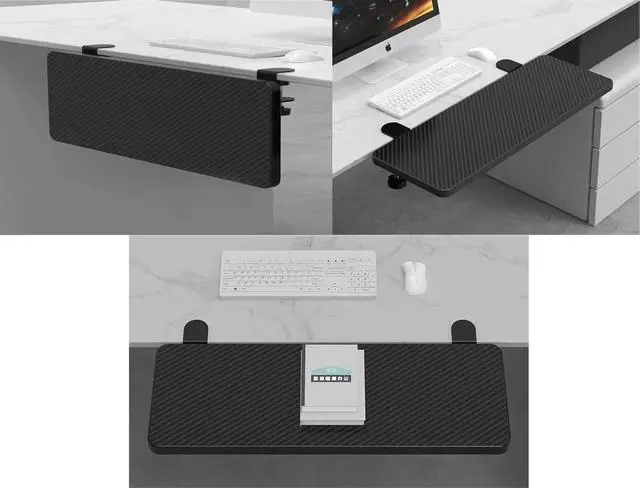 Alt view image 4 of 7 - Desktop Extender, 20 "x 9" Clip on Foldable Keyboard Tray, Small Table Edge Extender Tray, Floating Table Hanging Computer Desk, Suitable for Desktop Extension of Sitting Upright Office Desk (Black)