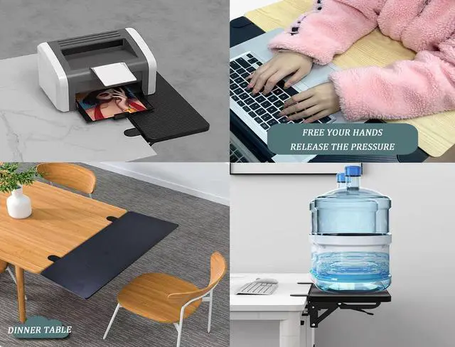 Alt view image 2 of 7 - Desktop Extender, 20 "x 9" Clip on Foldable Keyboard Tray, Small Table Edge Extender Tray, Floating Table Hanging Computer Desk, Suitable for Desktop Extension of Sitting Upright Office Desk (Black)