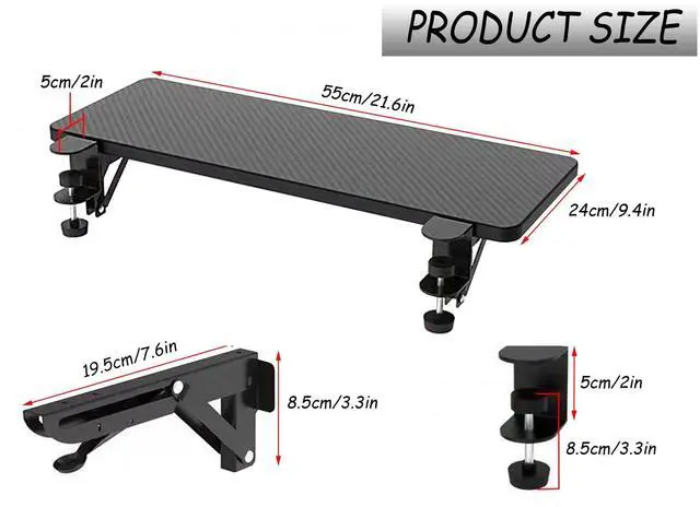 Alt view image 7 of 7 - Desktop Extender, 20 "x 9" Clip on Foldable Keyboard Tray, Small Table Edge Extender Tray, Floating Table Hanging Computer Desk, Suitable for Desktop Extension of Sitting Upright Office Desk (Black)