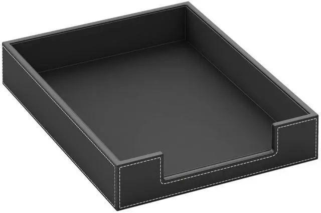 Main image of Leather Letter Tray, THIPOTEN Elegant Desk Organizer for Office Supplies, Mail, Paper, File, Magazine, Perfect Office Organization for Desktop(Black)