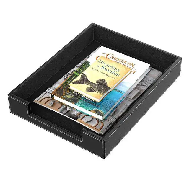 Alt view image 3 of 5 - Leather Letter Tray, THIPOTEN Elegant Desk Organizer for Office Supplies, Mail, Paper, File, Magazine, Perfect Office Organization for Desktop(Black)