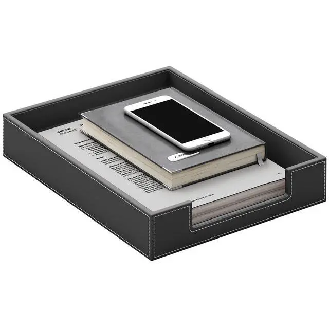Alt view image 2 of 5 - Leather Letter Tray, THIPOTEN Elegant Desk Organizer for Office Supplies, Mail, Paper, File, Magazine, Perfect Office Organization for Desktop(Black)