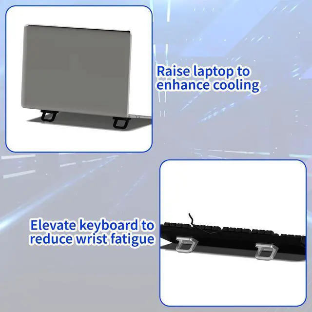 Alt view image 4 of 7 - 4-Piece Portable Keyboard Riser Set, 2 Black & 2 Silver Adjustable Laptop Keyboard Stand with 2 Angle Settings and Self-Adhesive Foldable Feet, Mini Foldable Laptop Stand Riser Lift for Most Keyboards