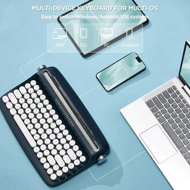Alt view image 3 of 7 - Wireless Retro Typewriter Bluetooth Keyboard (Midnight)