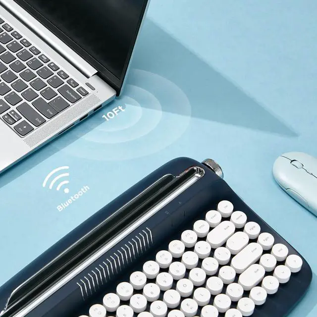 Alt view image 4 of 7 - Wireless Retro Typewriter Bluetooth Keyboard (Midnight)