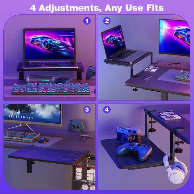 Alt view image 4 of 7 - Desk Extender, 15-inch Clamp-On Desk Shelf, Height-Adjustable Desktop Shelf Organizer for Monitors Office and Gaming Accessories, Arm Support Table Extension, 44lbs Heavy Duty, Black