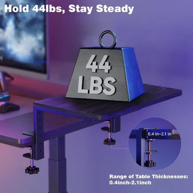 Alt view image 5 of 7 - Desk Extender, 15-inch Clamp-On Desk Shelf, Height-Adjustable Desktop Shelf Organizer for Monitors Office and Gaming Accessories, Arm Support Table Extension, 44lbs Heavy Duty, Black