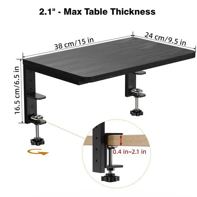 Alt view image 6 of 7 - Desk Extender, 15-inch Clamp-On Desk Shelf, Height-Adjustable Desktop Shelf Organizer for Monitors Office and Gaming Accessories, Arm Support Table Extension, 44lbs Heavy Duty, Black