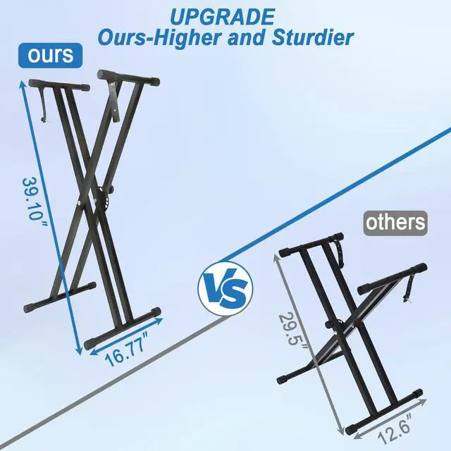 Alt view image 3 of 7 - Keyboard Stand Piano Bench Set, 2026 Upgrade Heavy Duty Double X Keyboard Stand Piano Stand, Adjustable&Portable Digital Piano Stand with Locking Straps