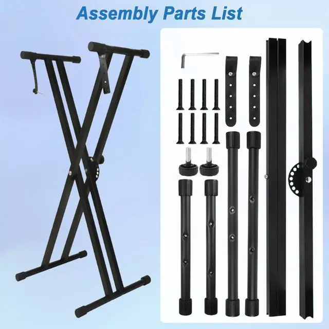 Alt view image 7 of 7 - Keyboard Stand Piano Bench Set, 2026 Upgrade Heavy Duty Double X Keyboard Stand Piano Stand, Adjustable&Portable Digital Piano Stand with Locking Straps