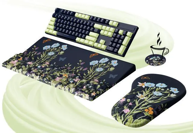 Main image of Ergonomic Mouse Pad and Keyboard Stand Wrist Rest Set, Memory Foam Comfort, Pain Relief for Typing, Office Desk Accessories, Moonlit Blossoms