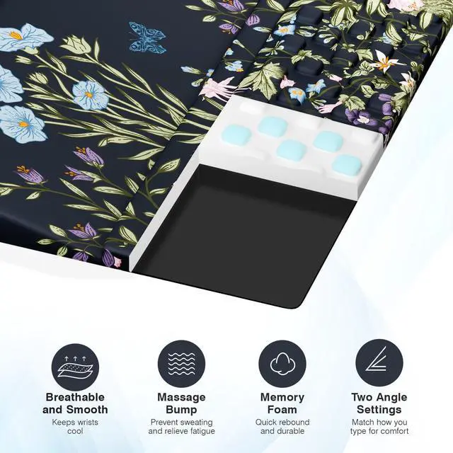 Alt view image 4 of 6 - Ergonomic Mouse Pad and Keyboard Stand Wrist Rest Set, Memory Foam Comfort, Pain Relief for Typing, Office Desk Accessories, Moonlit Blossoms