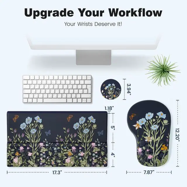 Alt view image 6 of 6 - Ergonomic Mouse Pad and Keyboard Stand Wrist Rest Set, Memory Foam Comfort, Pain Relief for Typing, Office Desk Accessories, Moonlit Blossoms