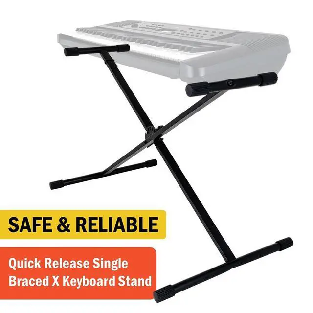 Alt view image 3 of 7 - Single-X Style Classic Folding Keyboard & Digital Piano Stand, Adjustable Width & Height, Durable & Sturdy, Easy to Assemble for Travel/Storage, Sleek Black, Powered by Hamilton(SR524000)