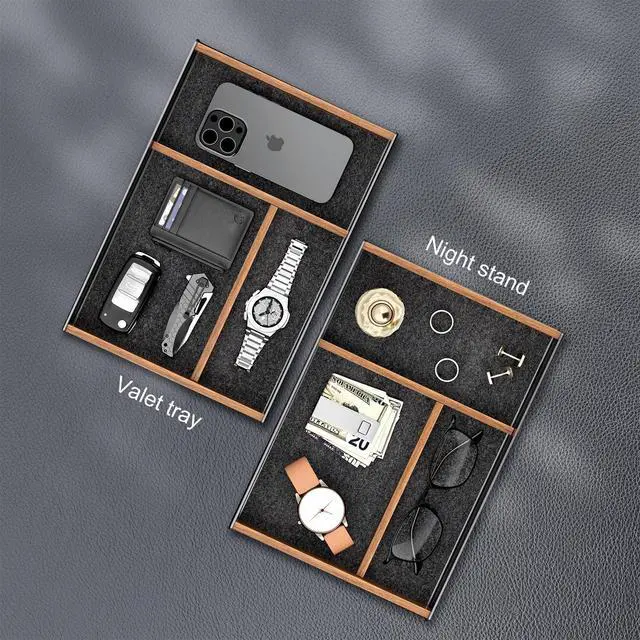 Alt view image 2 of 7 - Walnut & Aluminum Valet Tray, Desk Drawer Organizer Tray for Desk