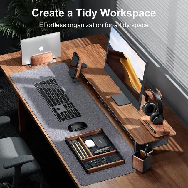 Alt view image 5 of 7 - Walnut & Aluminum Valet Tray, Desk Drawer Organizer Tray for Desk