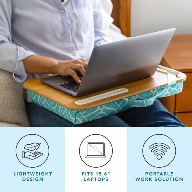 Alt view image 2 of 7 - Designer Lap Desk Aqua Trellis, Fits 15.6 Laptops