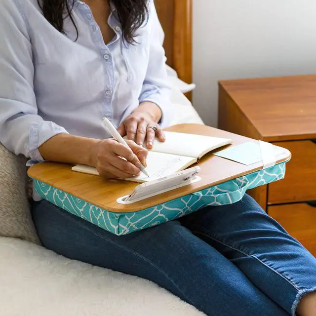 Alt view image 6 of 7 - Designer Lap Desk Aqua Trellis, Fits 15.6 Laptops